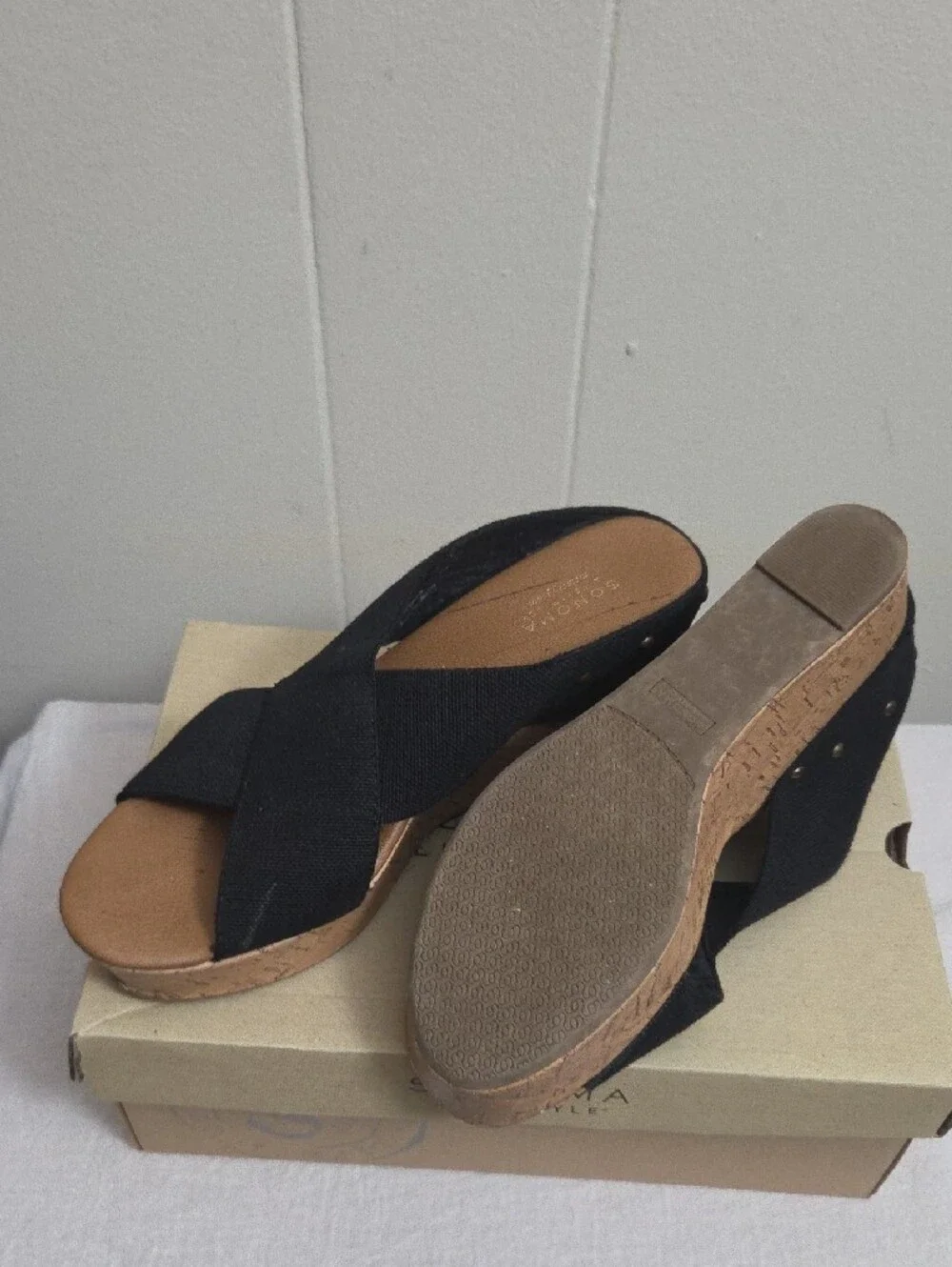 Sonoma Black Crisscross Wedge Sandals